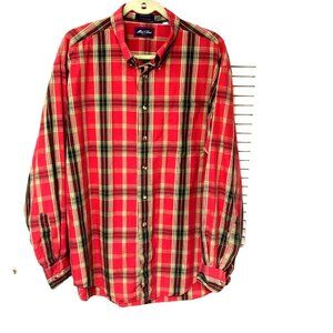 MacCluer Gator Poplin Plaid Button Down Shirt Men''s XL Red Black Yellow USA
